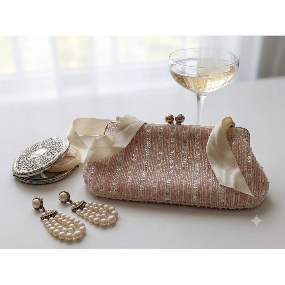 Bags by Josef Vintage Pink Beaded Sequin Evening Bag Clutch Made in France MCM - Picture 14 of 14